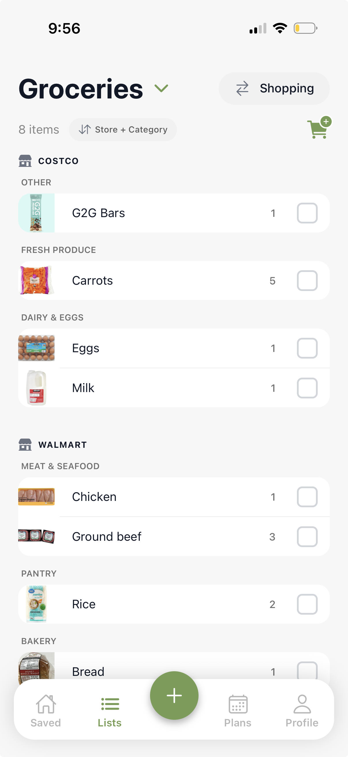 Fit Like grocery list screen